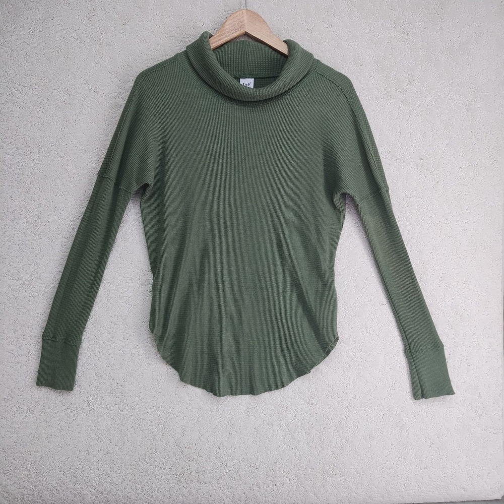 TNA Top Womens XS Olive Green Waffle Thermal Turtleneck Long Sleeve Casual